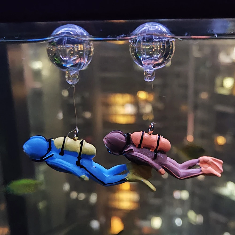 Aquarium Decoration Floating Cartoon Luminous Dark Diver With Ball Aquascape Decorative Ornament For Fish Tank Accessories