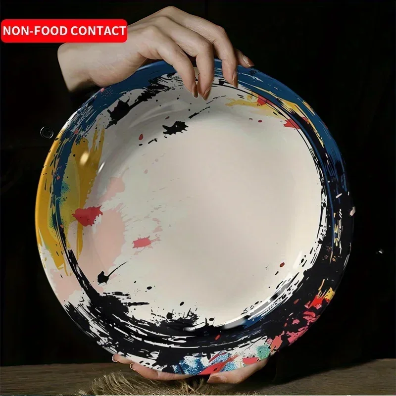 1pc Non-Food Contact Modern Ceramic Wall Art Plate - Colorful Abstract Design, Round Decorative Tray for Home, Living Room,