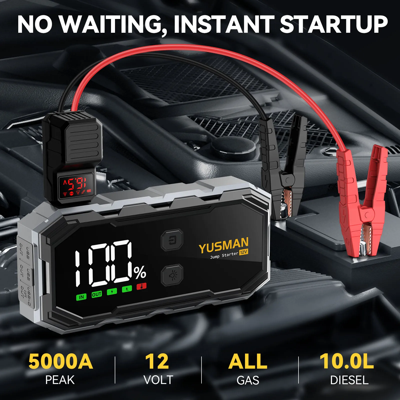 

YUSMAN Car Emergency Starter Power Supply with LED Flashlight 12V Vehicle Emergency Jumper Box Battery Booster Set