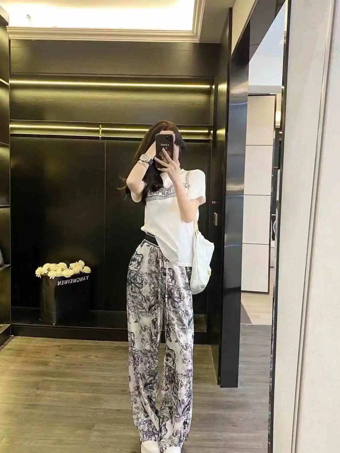 

Ele Acetate Animal World Floral Wide Leg Pants Women's Floor-Length Print Casual Trousers High Waist Straight Cut