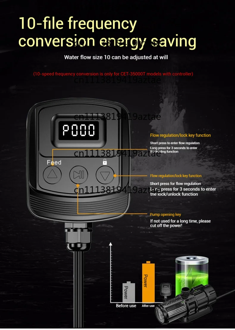 450W Out 3200L/h High Flow Frequency Conversion FIsh Pond Farm Aquaculture Pool Electric Water Pump With Controller