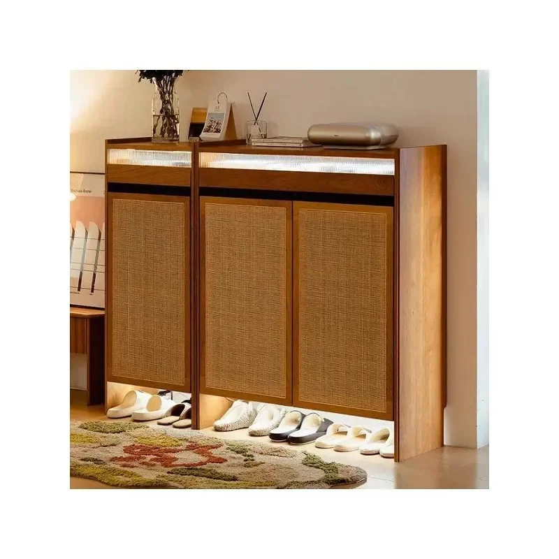 Nordic Solid Wood Shoe Cabinet Modern Simple Entrance Storage Small Narrow Hallway Cabinet Living Room Partition Organizer