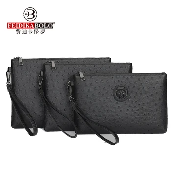 รูปแบบนกกระจอกเทศสีดําสีน้ําตาลกระเป๋าสตางค์ Tiger Head Design Man กระเป๋าคลัทช์คุณภาพสูงธุรกิจผู้ชายผู้ถือบัตรเงินกระเป๋าถือชาย