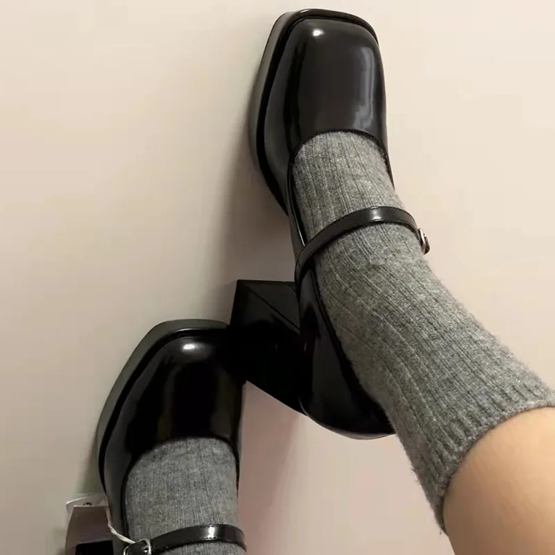 

Винтажные туфли Мэри Джейн на платформе для женщин, весенне-летние, с квадратным носком, на толстом каблуке, супервысокие каблуки