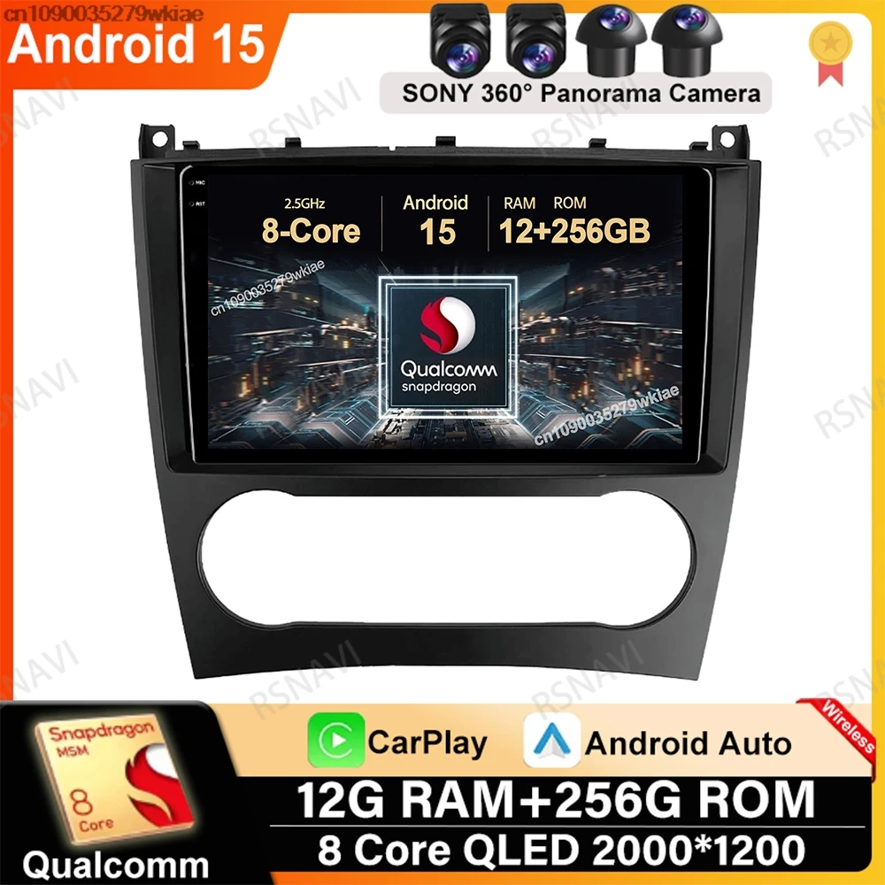 Android 15 For Benz W203 W209 C180 C200 C220 C230 Qualcomm Viedo Player Head Unit DVD GPS Wireless Carplay Auto Stereo Car Radio