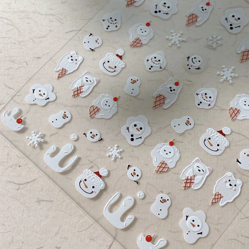 1pcs Embossed Christmas Nail Decal Ice Cream Cone Snowflake Adorable Backing Adhesive Nail Sticker Suitable for All Nail Shapes