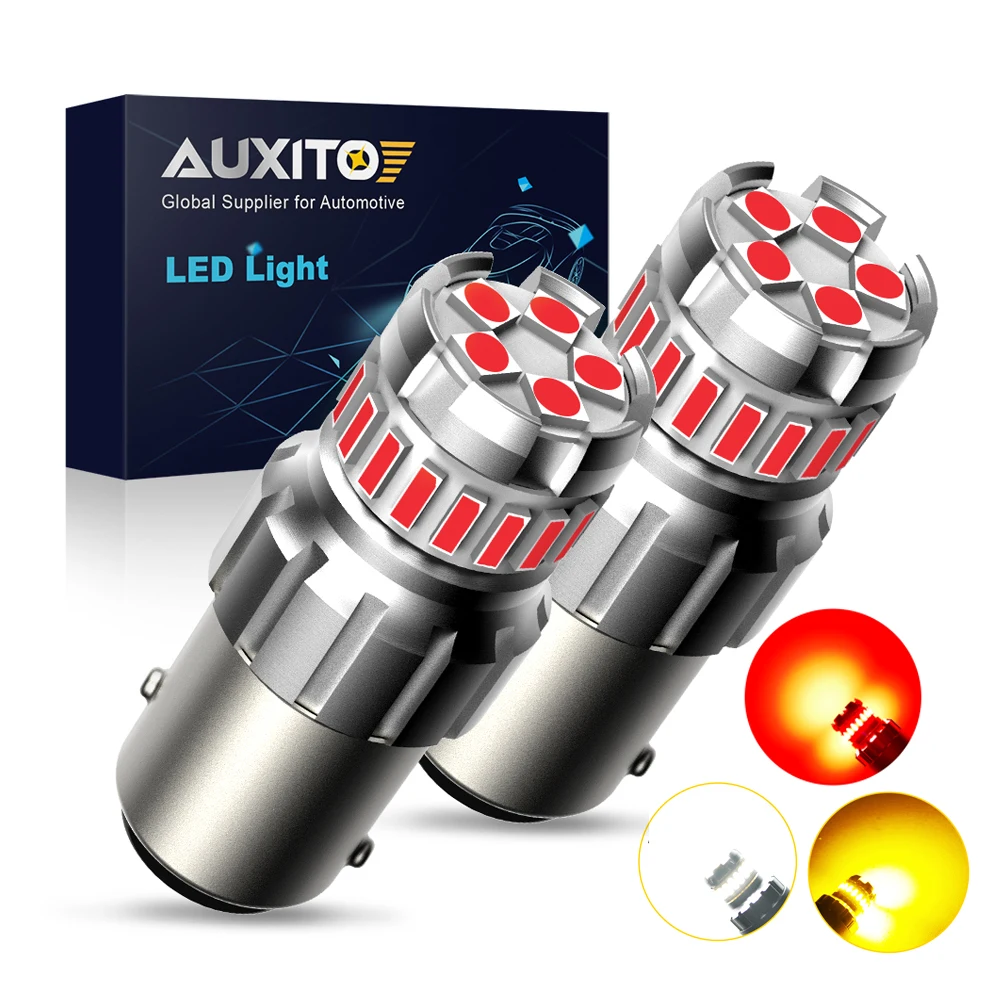 AUXITO 2Pcs P21W BA15S LED Red 1156 7506 BAY15D 1157 P21/5W LED Bulbs Car Lights White Yellow Brake Light Reverse Lamp DRL 12V