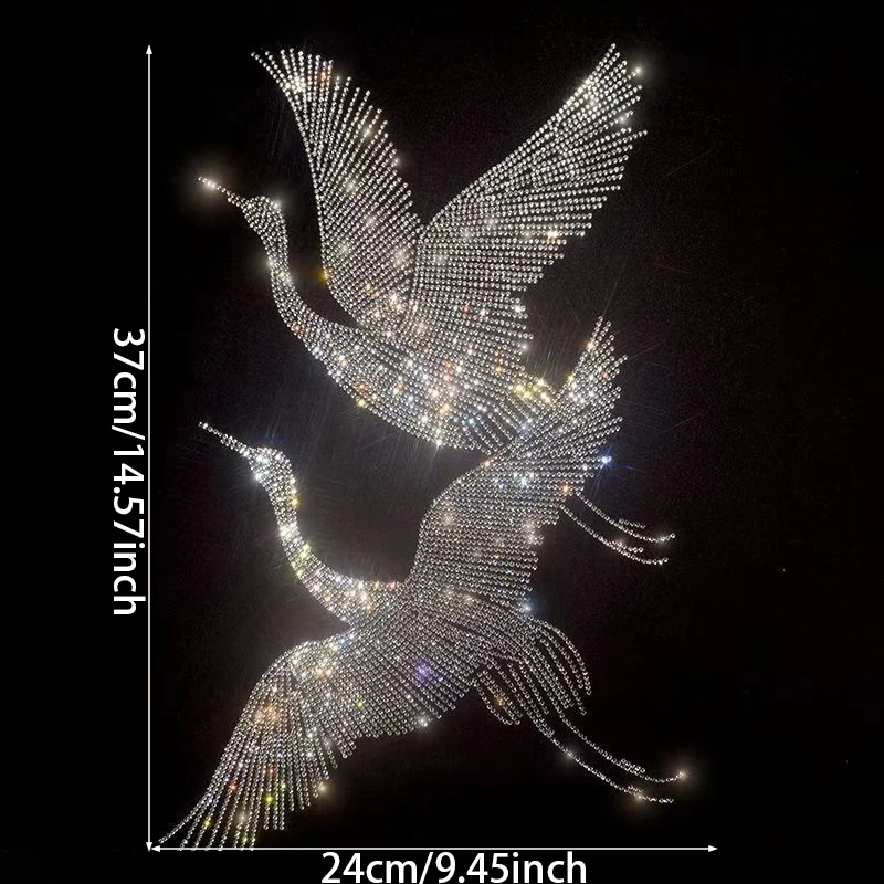 Śliczny latający żuraw błyszcząca moda duża pasta materiałowa rhinestone cekiny DIY ubrania T-shirt dekoracyjna naszywka dodatki odzieżowe