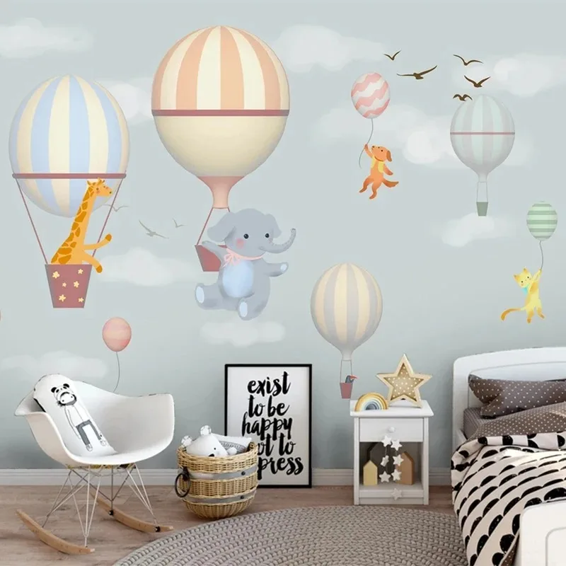 

Custom Mural Wallpaper 3D Hot Air Balloon Elephant Bunny Hand-painted Snowflake Cartoon Children's Bedroom Papel De Parede 3D