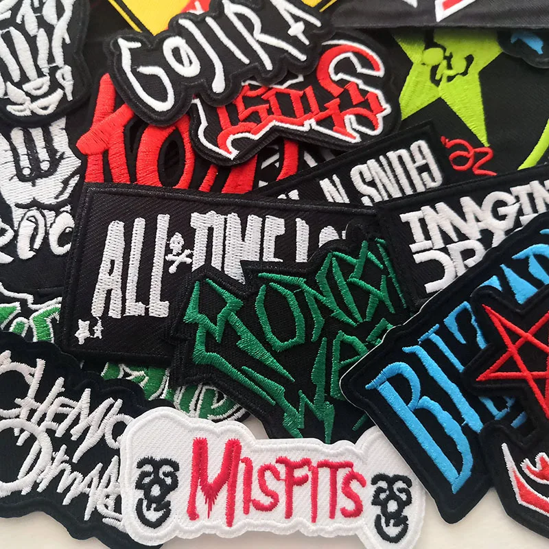 50pcs/lot Rock Band Patches Clothes Music Punk Ironing Badges Appliques Embroidered Stripes For Jacket Jeans DIY Stickers