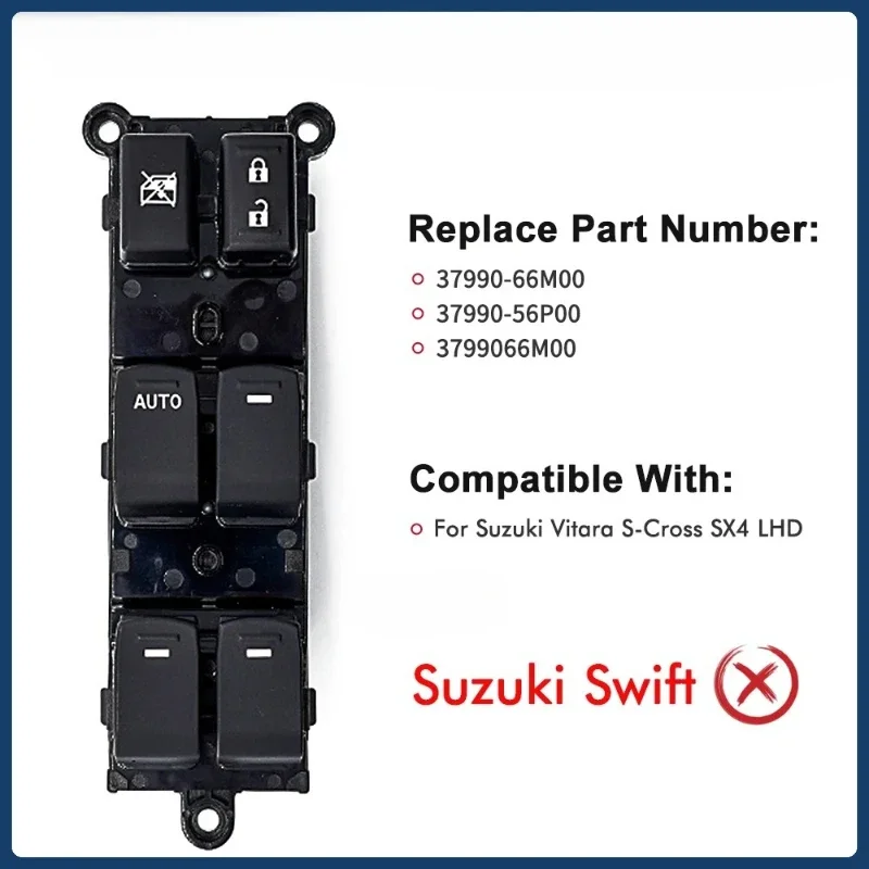 37990-66M00 Front Left Electric Power Window Master Control Switch For Suzuki Vitara S-Cross SX4 LHD 37990-56P00 3799066M00