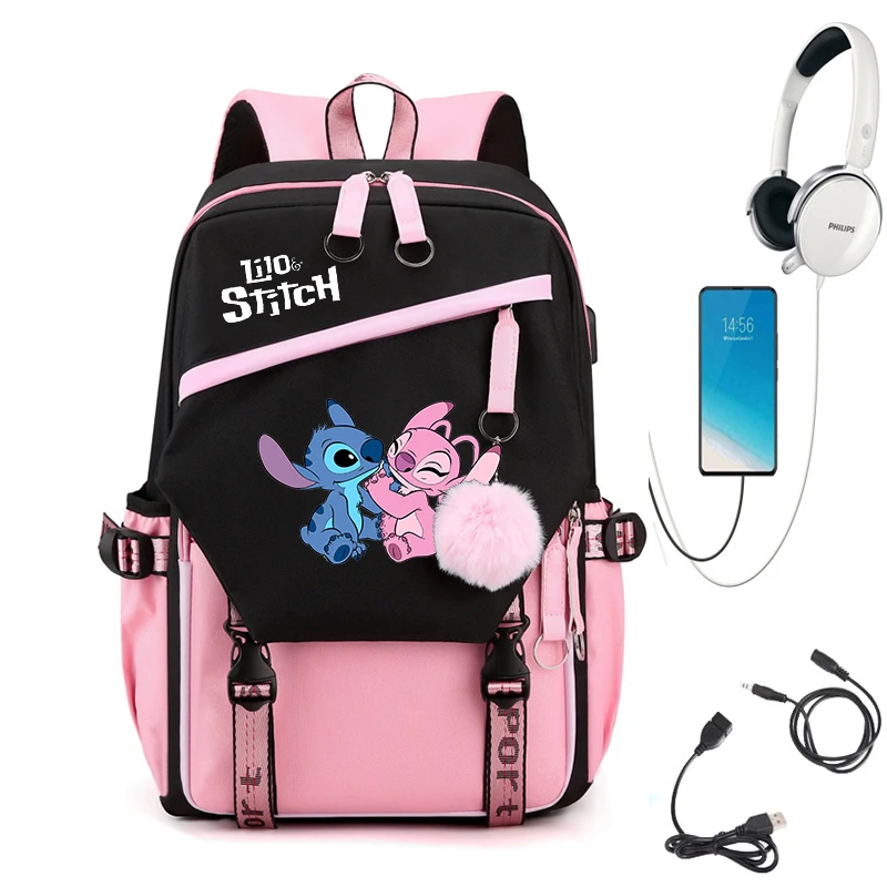 

Disney Lilo Stitch Backpack for Girls Boys Teenager Children Rucksack Men Women School Bags USB Charging Backpacks