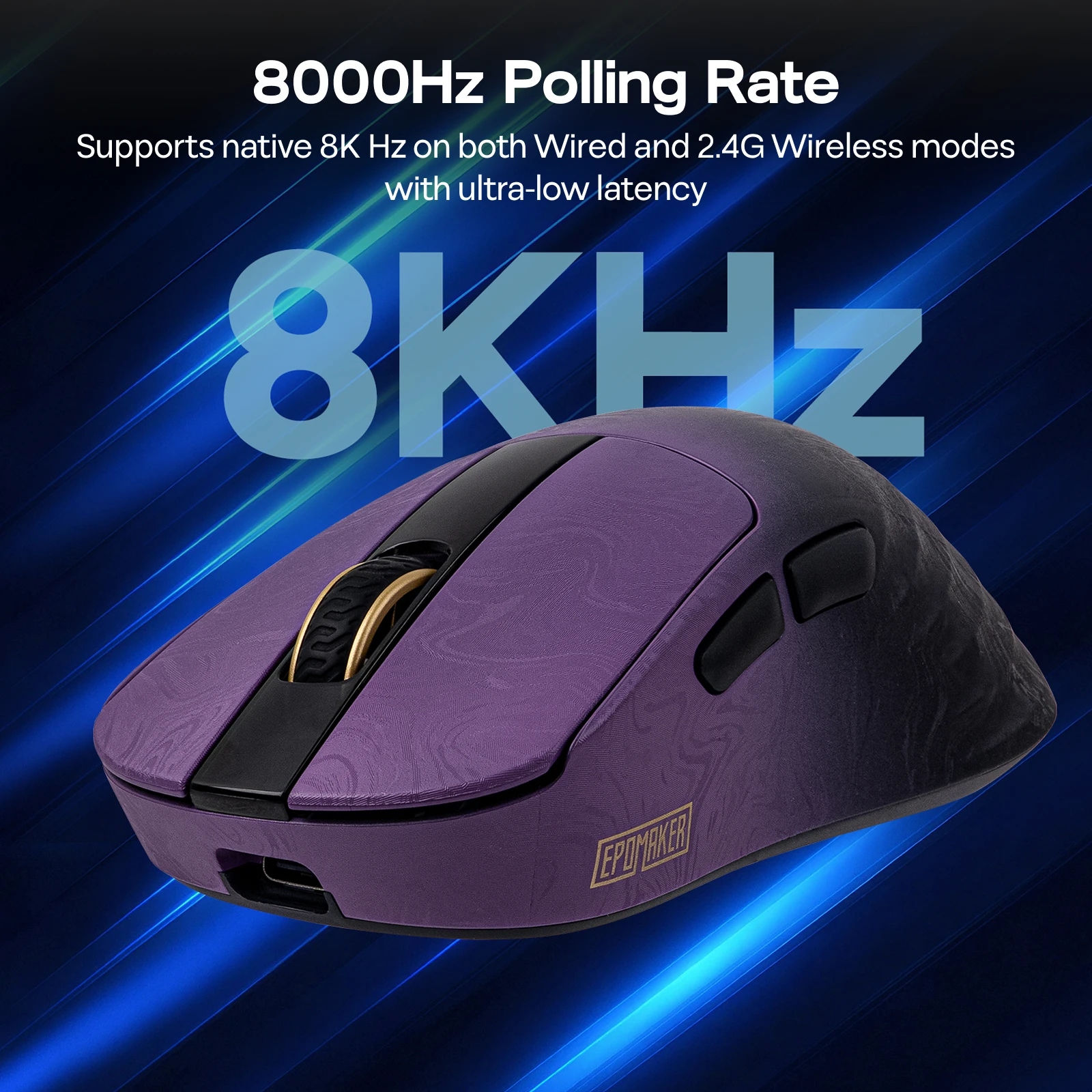 EPOMAKER Carbonis 트라이 모드 무선 PAW3950 센서 게이밍 마우스 8K 폴링 레이트 및 30K DPI 디지털 디스플레이가 있는 인체공학적 마우스