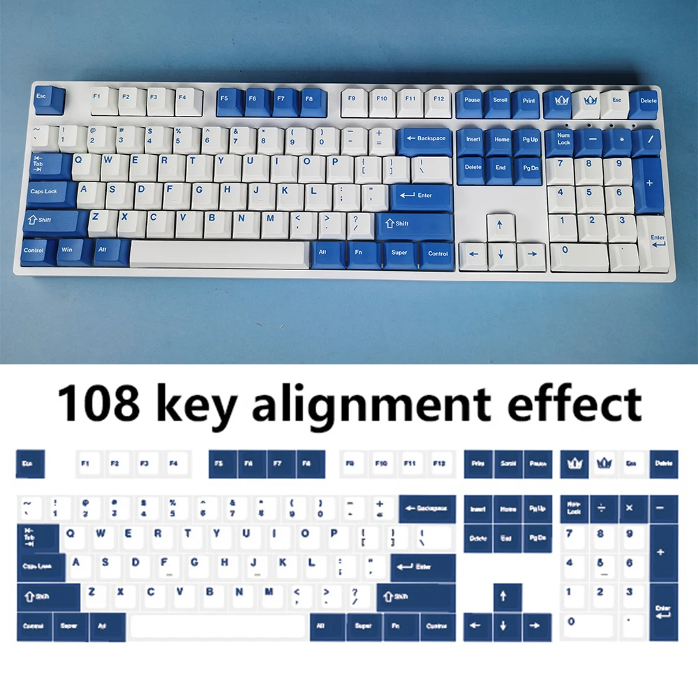 Thicker PBT Keycaps Dye Sublimation Mechanical Gaming Keyboard Keycaps Blue White  English Letter 61 64 68 84 87 Layout Key Cap