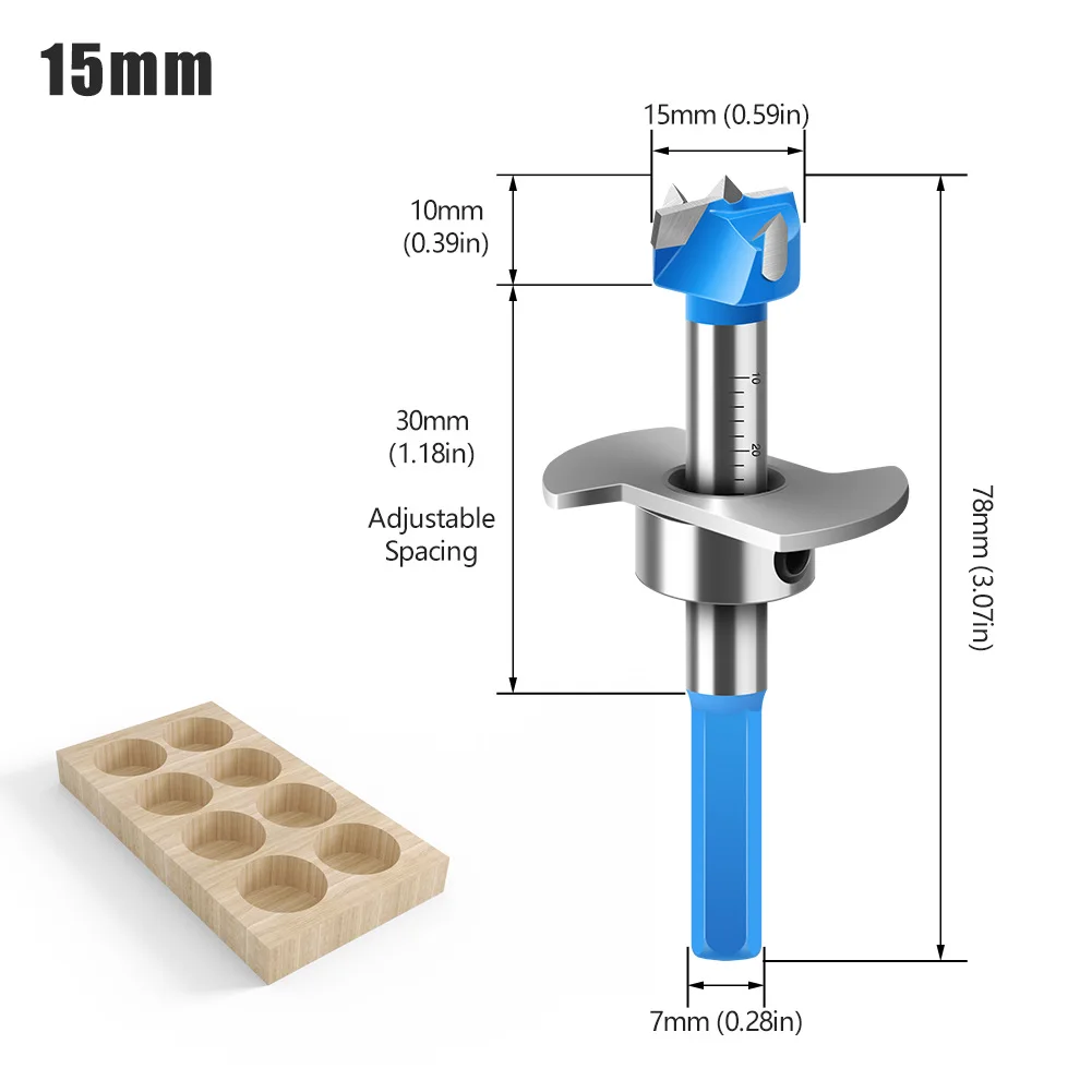 Hex Shank Adjustable Woodworking Hole Saw Set 15-35mm Flat Wing Drill Bit for Hinge Installation Countersink Cutter