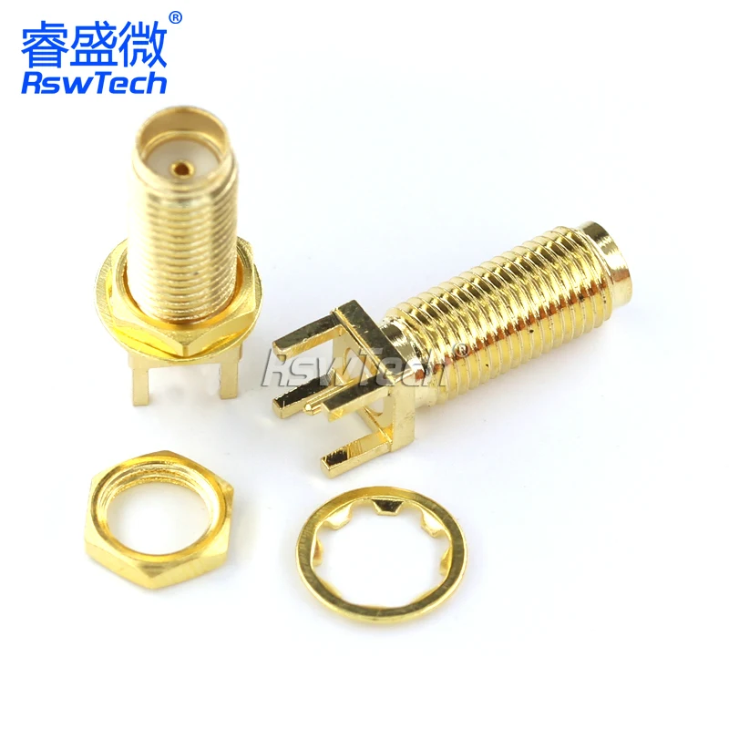 5PCS SMA SMA-KE PCB Female connector Striaght 28.5MM Female Jack Adapter Solder Edge PCB Mount RF Copper Connector Plug Socket