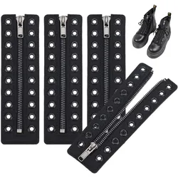 2 Pairs Leather Lace-in Boot Zipper Inserts, 6.9 x 2 Inch Eyelets Zipper Boot Laces 10 Holes No Tie Shoe Laces for Adults Men