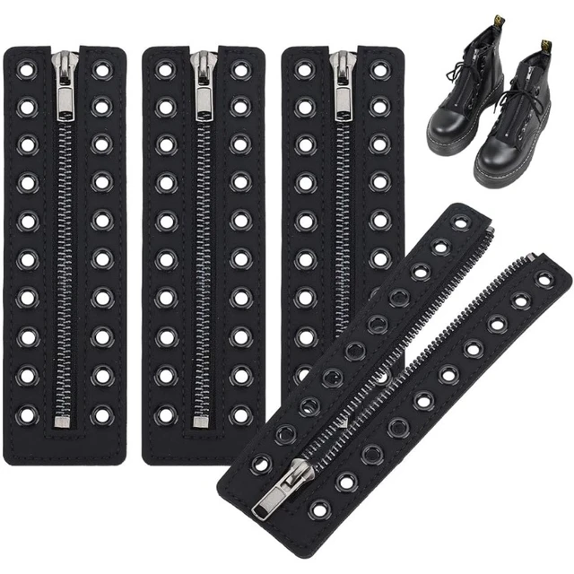 2 Pairs Leather Lace in Boot Zipper Inserts 6.9 x 2 Inch Eyelets Zipper Boot Laces