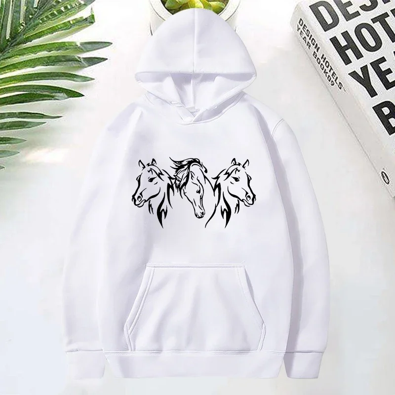 New Horse Head Pattern Print Hoodies For Women Fashion Casual Sports Sweatshirts Ladies Pullovers Tops