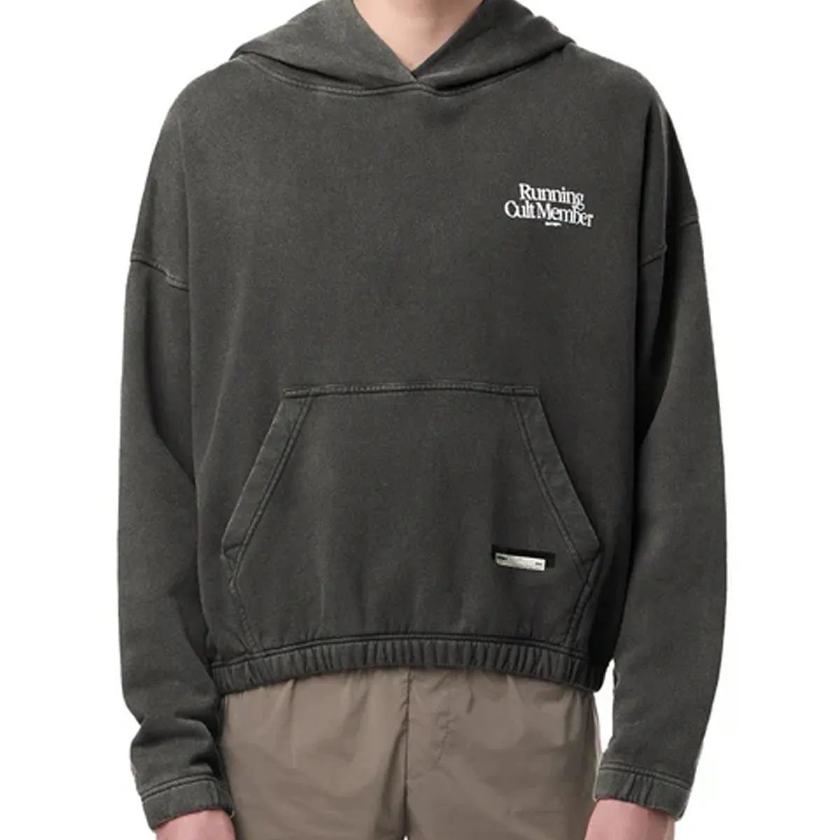 SATISFY front and rear letter flocking print hooded pullover sports sweater