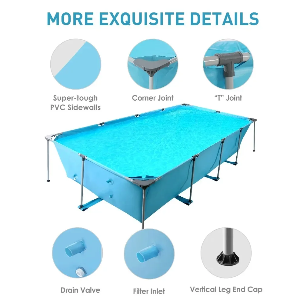 Modern 15FT Rectangular Frame Swimming Pool Metal Outdoor Backyard Above Ground Pool Family Adults Splash