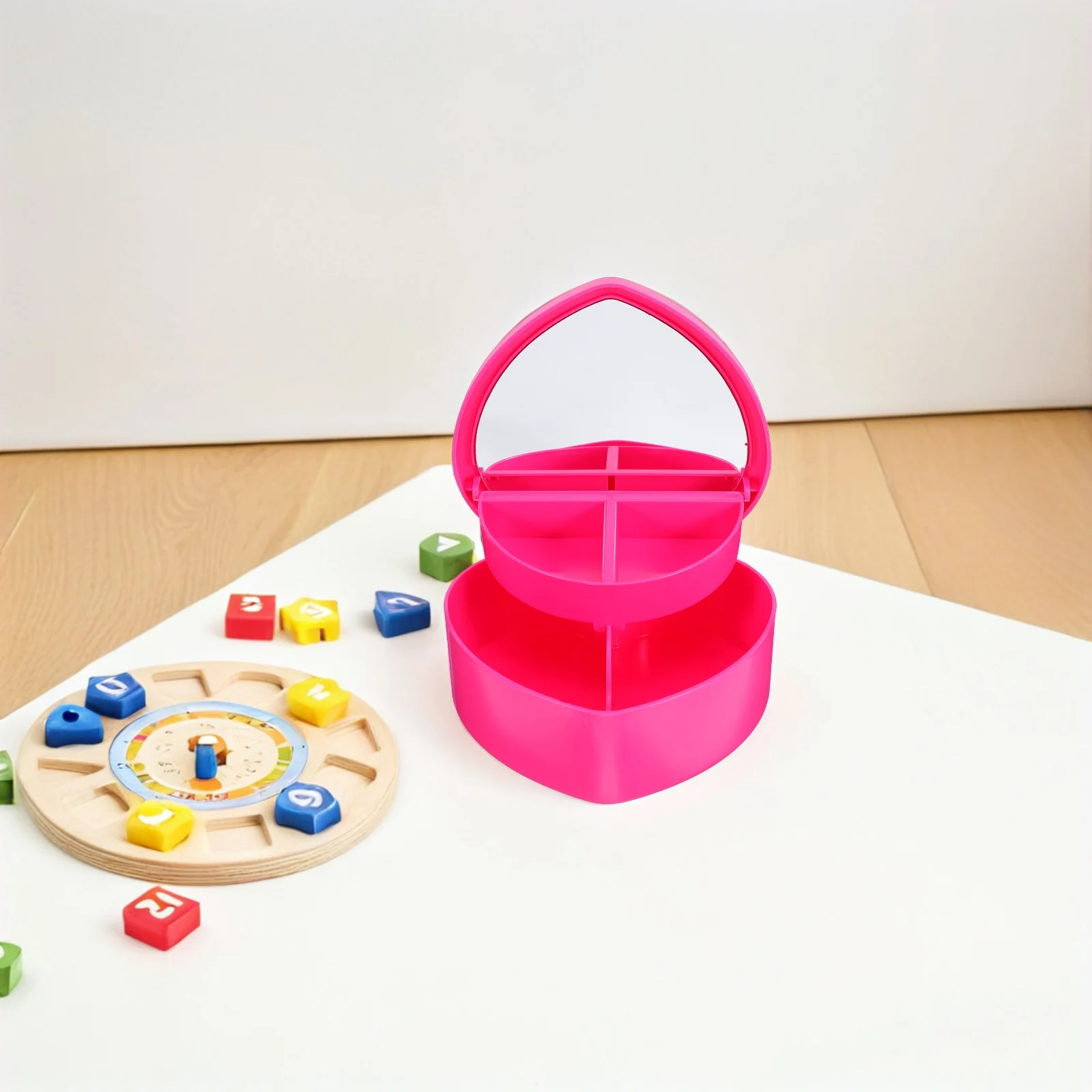 

Girls Heart Jewelry Box Double Layer Makeup Mirror Portable Small Jewelry Case Travel Organizer Earring Storage