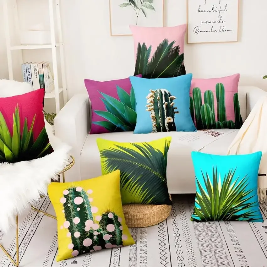 

Tropical Cactus Plant Printed Cushion Decorative Pillow Fresh Green case Home Decor Sofa Throw Almofadas Decorativa