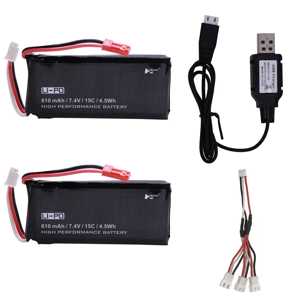 Battery for Hubsan X4 H502S H502E 7.4V 610mAh lipo battery 15C 4.5WH battery and USB charger cable For RC Quadcopter Drone Parts