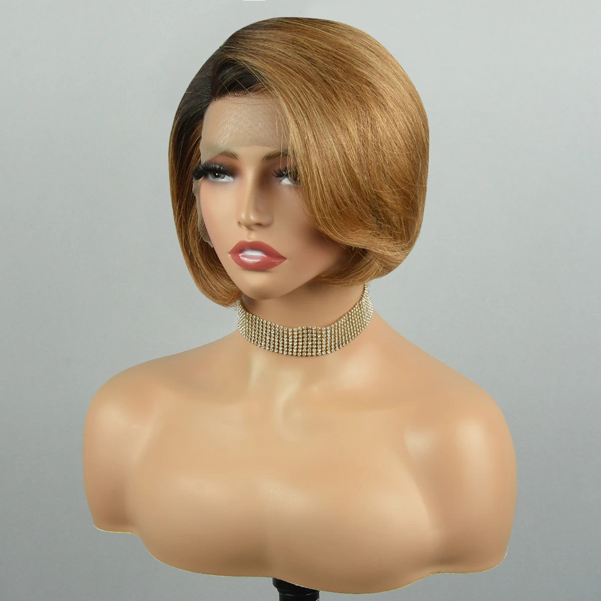 T1B/30 Short Pixie Cut Bob Wig Human Hair 180% Density Part Lace Front Human Hair Wigs Omber Straight Pixie Cut Wigs For Women