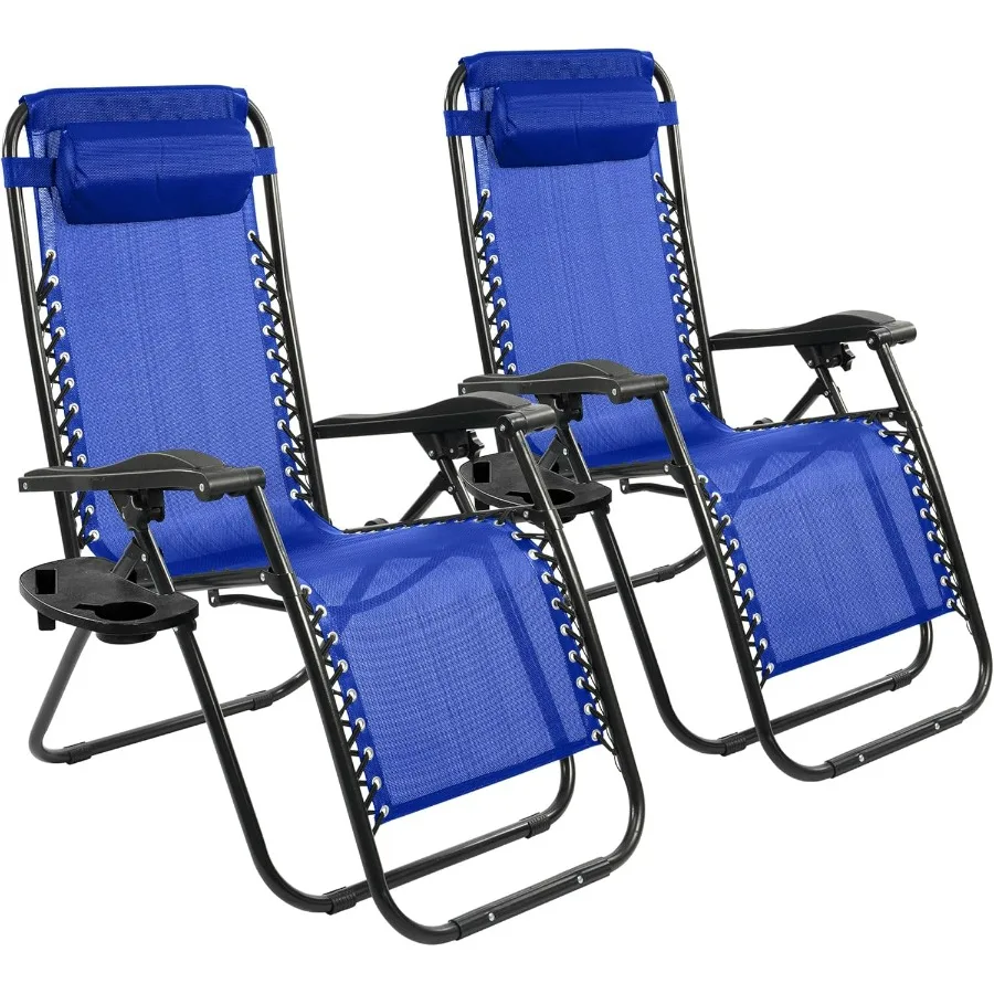 

Zero Gravity Chair Set 2 Cup Holder& Removable Pillows Adjustable Reclining Outdoor Patio Portable Lounge Furniture for Poolside