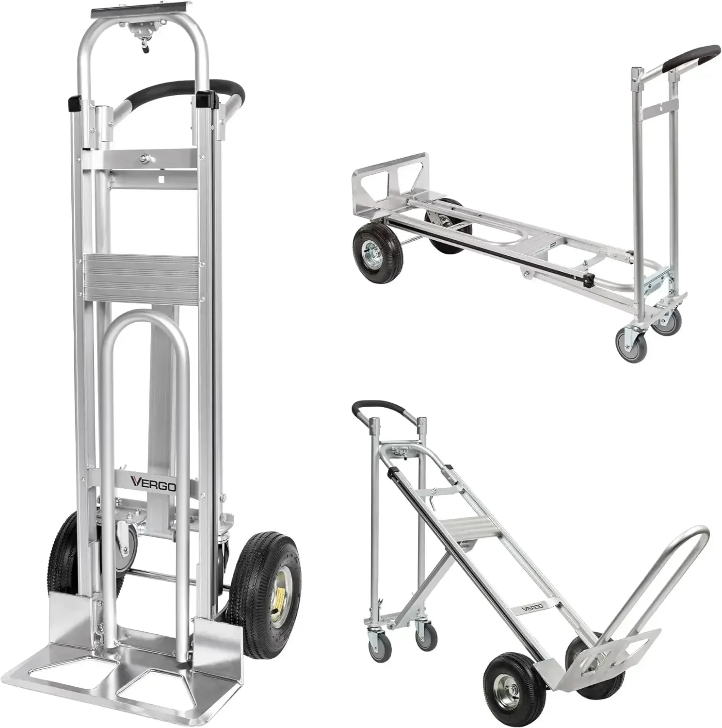 Vergo Industrial Convertible Hand Truck - AS7A2 Heavy Duty Aluminum 3 in 1 Dolly (750 lb Capacity) Lightweight Frame, Ergonomic