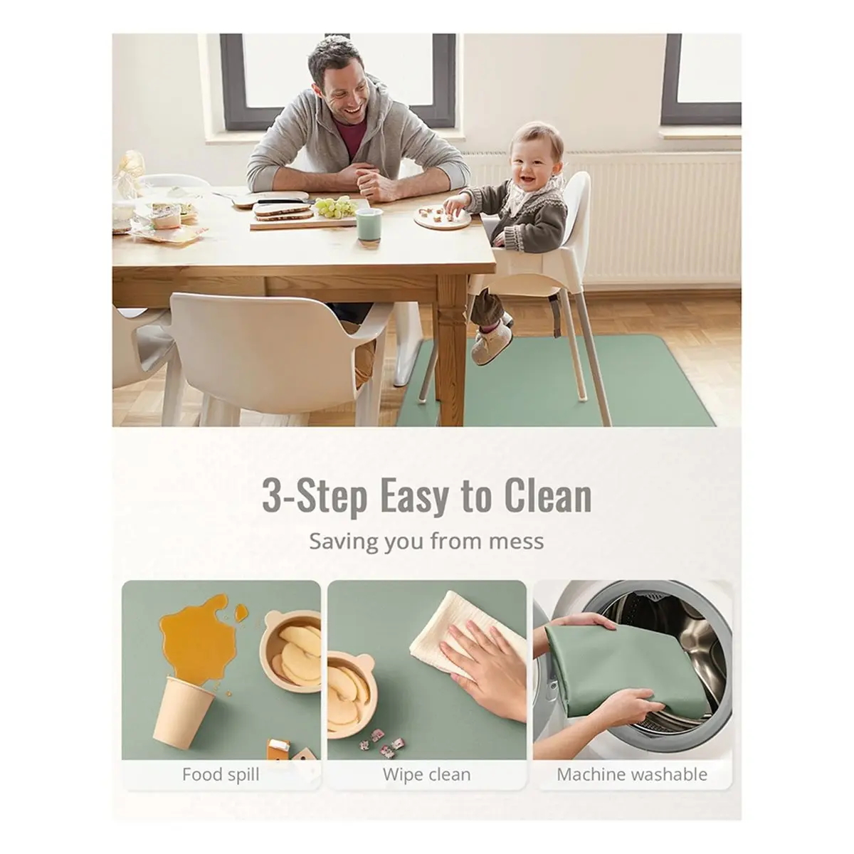 828 Mega Sale Baby Splat Mat for Under High Chair, Wipeable Splash Mat, Waterproof and Washable, Anti-Slip Floor Protector
