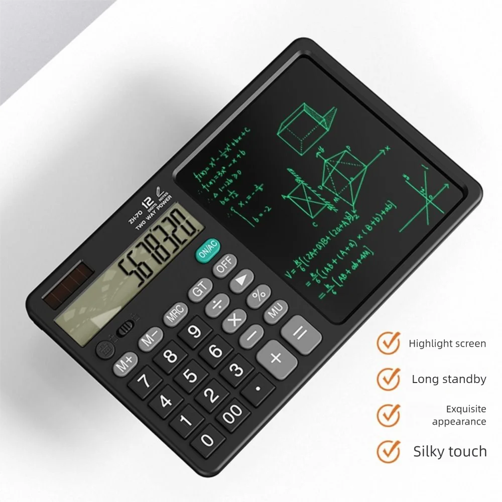 Calculadora científica 2 en 1, pantalla grande, portátil, para oficina, LCD, almohadilla de dibujo borrable, multifuncional