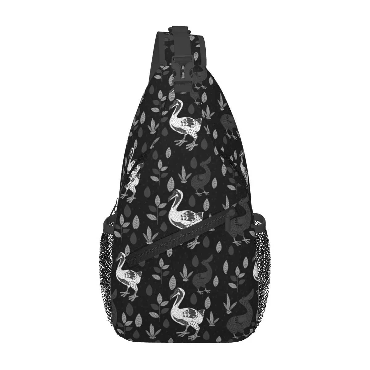 Dodo Bird Scandinavian Pattern Black Chest Bag Men Sling Crossbody Backpack Chest Bag Travel Hiking Daypack Shoulder Bag