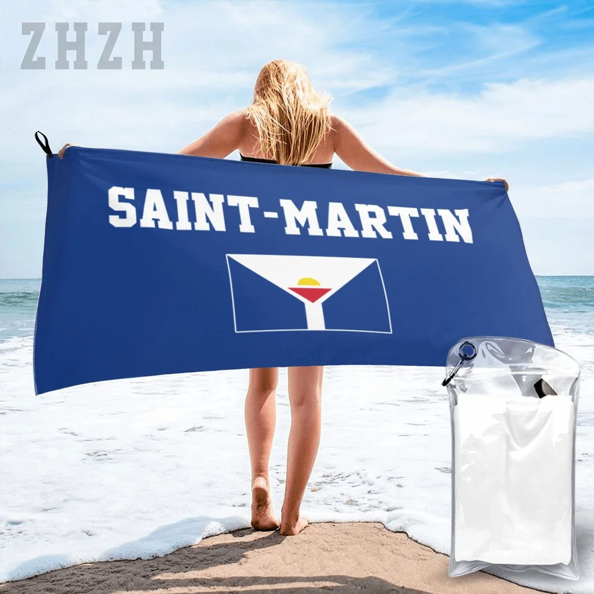 More Design Saint-Martin Flag Emblem Bath Towel Quick dry Microfiber Absorbing Soft Water Breathable Beach Swimming Bathroom