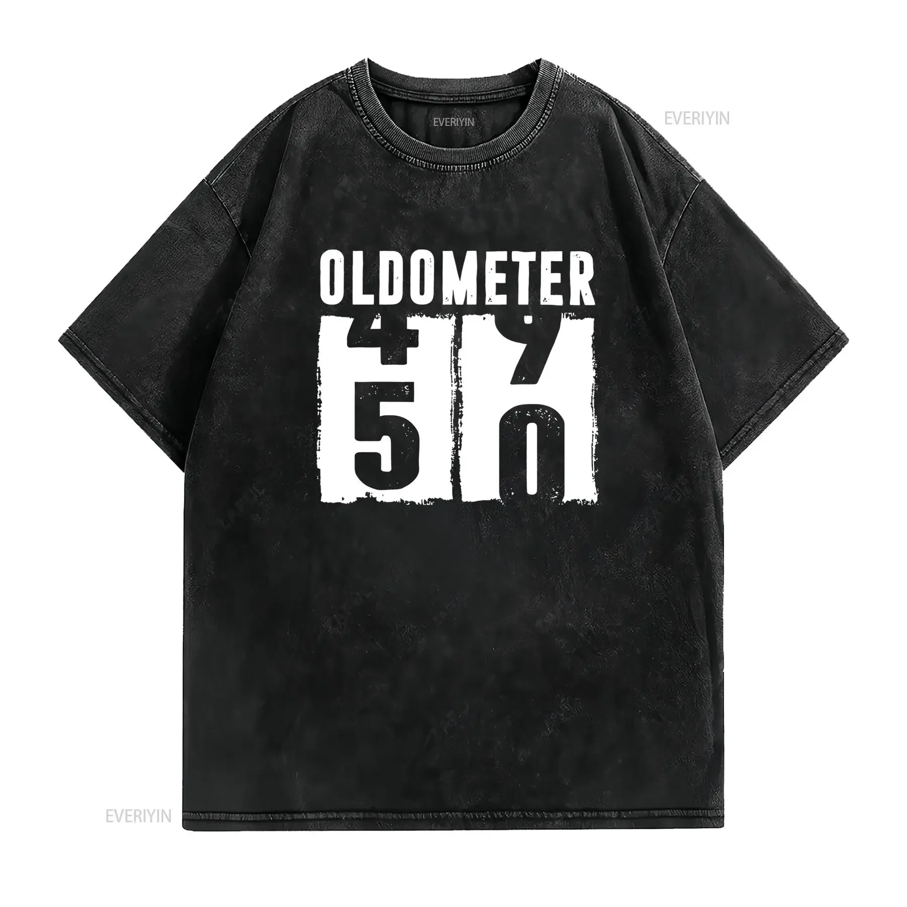 Oldometer 50 T Shirt 50th Birthday Turning Party Funny Casual Crew Neck Slight Stretch Fabric Regular Fit Print Pattern