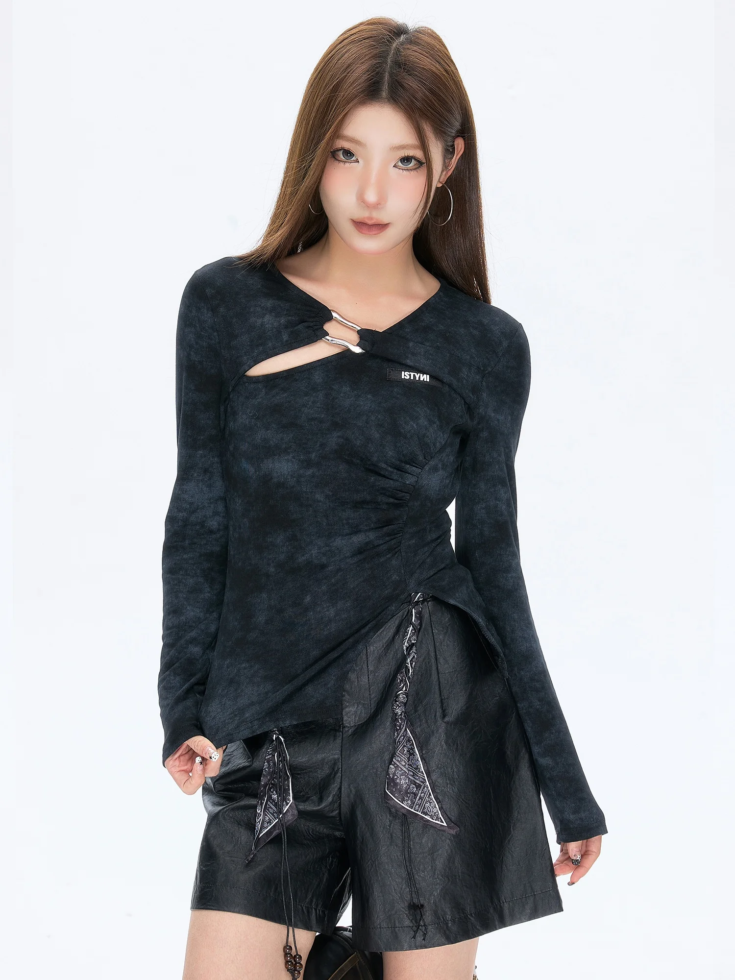 

ISNI Store Women's Slim Fit Long Sve Fce Lined Base irt V Ne adient Metal Bule Top Casual Sle