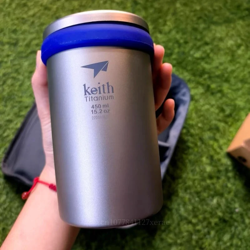 Keith 450ml Anti Scald Double Layer Pure Titanium Cup Outdoor Camping Multi Functional Filter Tea Cup Portable Lightweight Cup