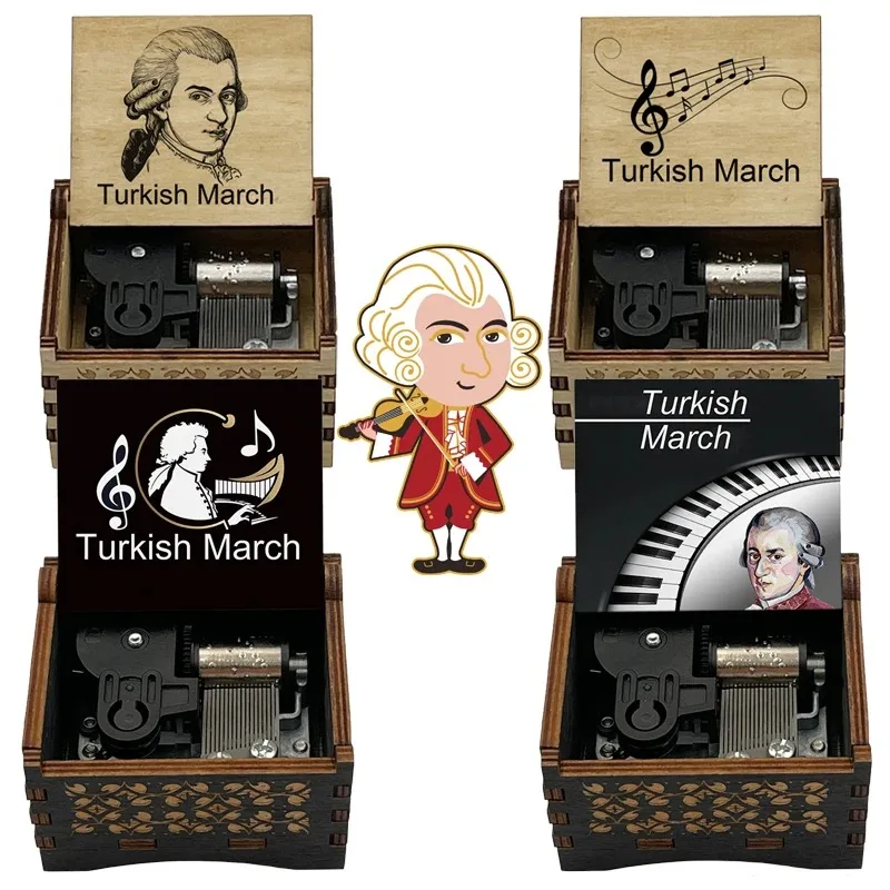 Mozart-caja de música de madera turca de marzo, Piano clásico Alla Turca, melodía, movimiento de cuerda, bonito regalo para amigos, familia, cumpleaños