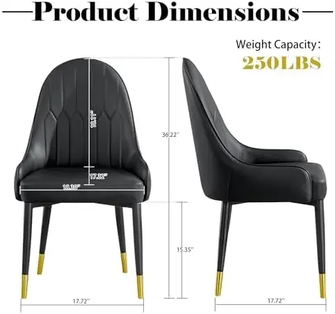 Black Dining Chairs Set of 2 with High Backs Mid Century Modern Kitchen Dining Room Chairs PU Faux Leather Upholstered view 3