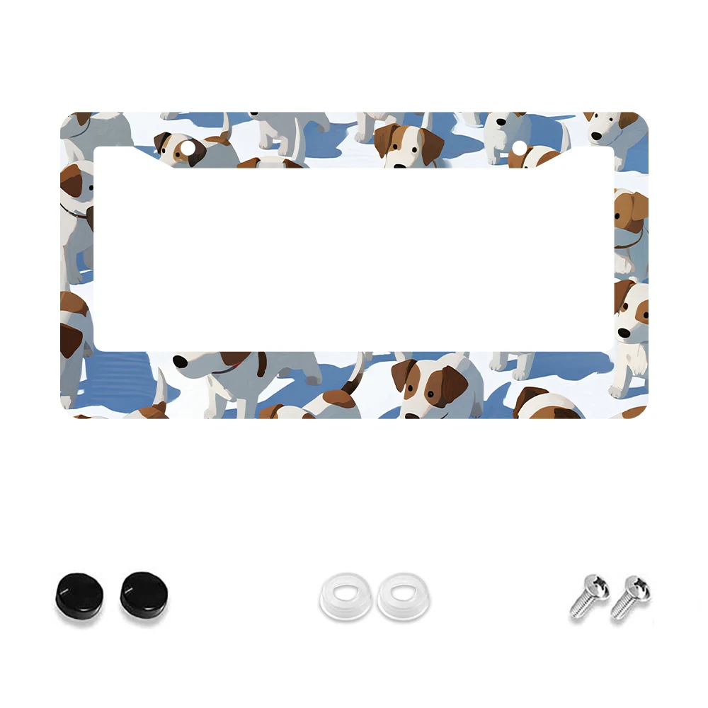 

1pc White Colorful Dog Pattern 2 Hole License Plate Frame Aluminum Material 6x12 Inches with Screw Set Cartoon Funny Car Decora
