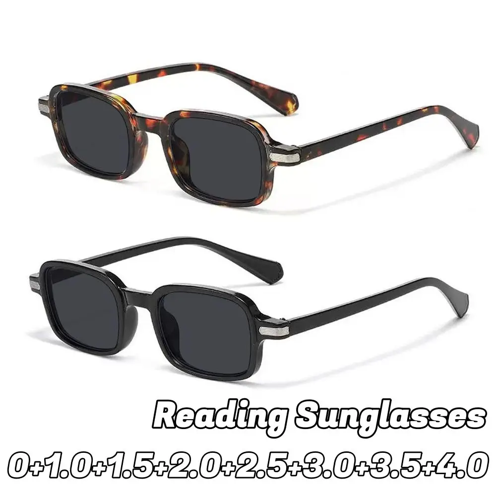 

New Square Frame Reading Sunglasses Outdoor Sunshade UV-resistant Gray Lens Presbyopia Sunglasses Anti Blue Light Eyeglasses+4.0