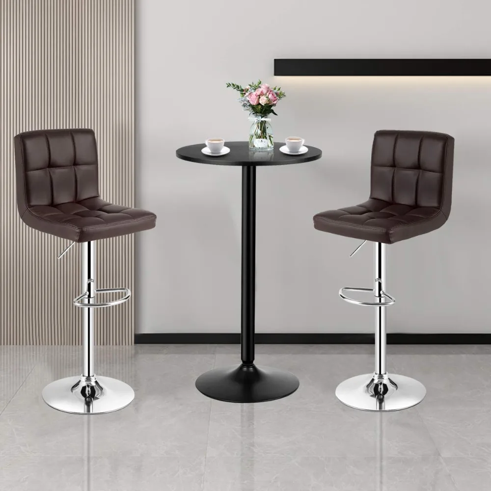 

3-Piece Bar Table Set, Round Cocktail Table and PU Leather Adjustable Swivel Chairs, Modern Counter Height Table, Customized