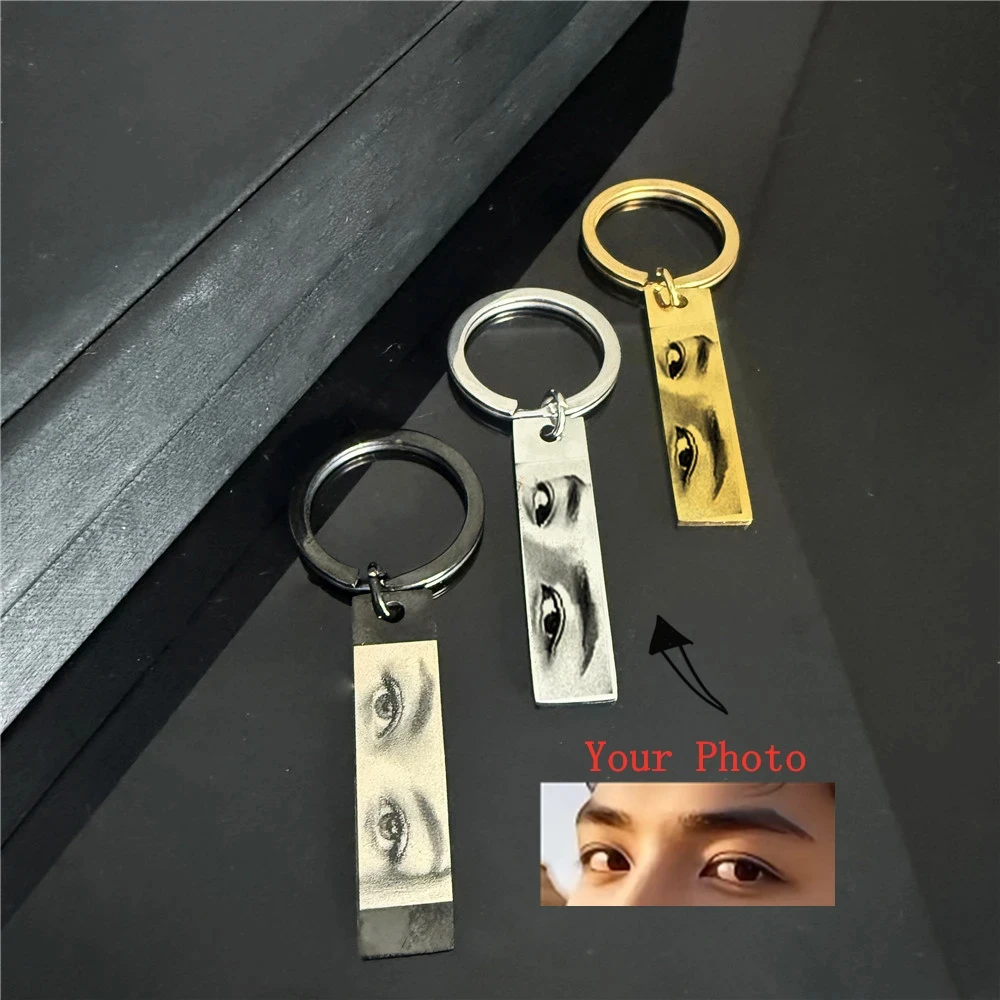 

Custom Eye Photo Keychain Personalized Couple Key Ring Laser Engraved Stainless Steel With Eye Photo Fashionable Gift Birthday