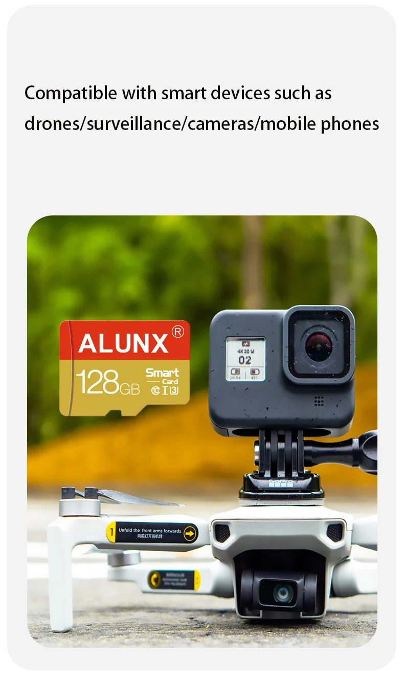 ALUNX 마이크로 TF SD 카드, 128GB, 100%, 정품 64GB, 32GB, 16GB, 8G 메모리 카드, 플래시 클래스 10 지지대 휴대폰 UAV etc 카드 리더