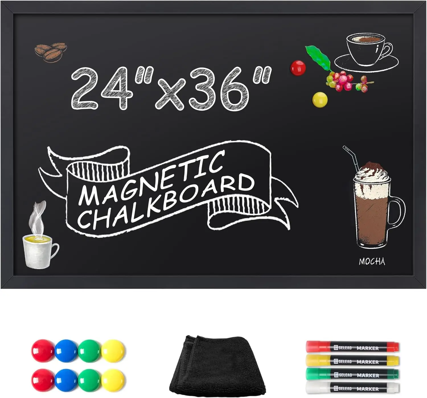 

24x36 Large Black Chalkboard Sign with Magnetic Surface and Thickened Frame for Home Office Restaurant Menu