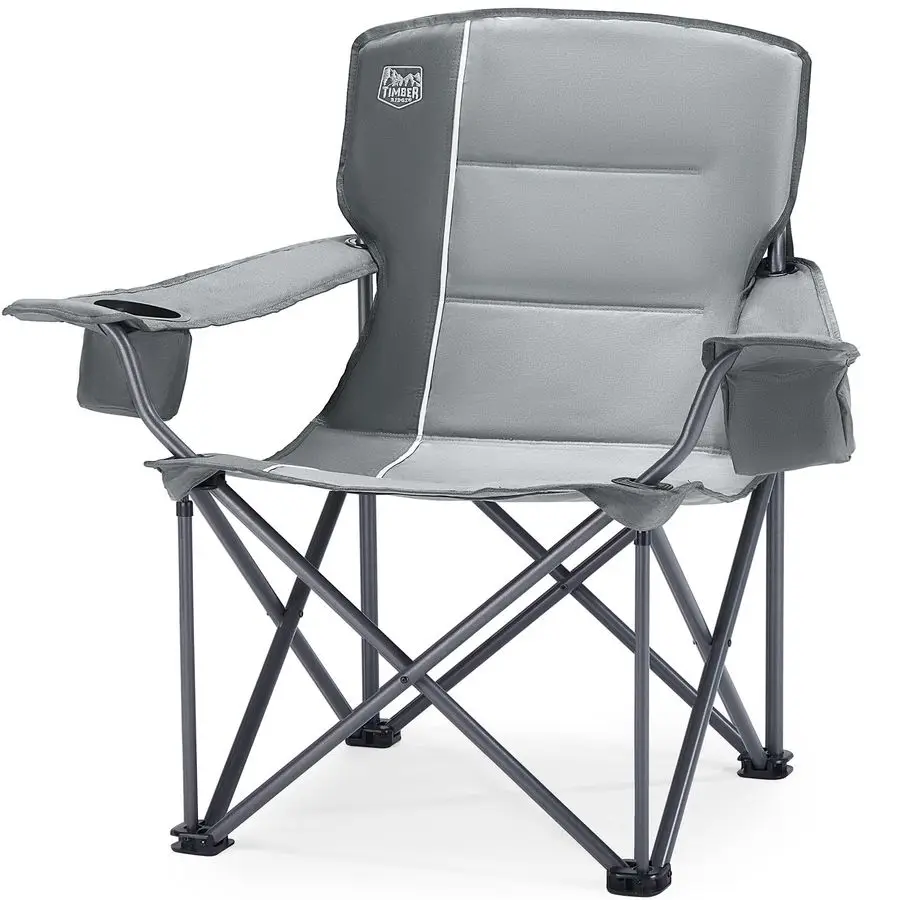 

Складное кресло для кемпинга увеличенного размера, 550 фунтов, для взрослых, сверхпрочное, с подстаканником и боковым карманом, для кемпинга, газона, пикника, серое