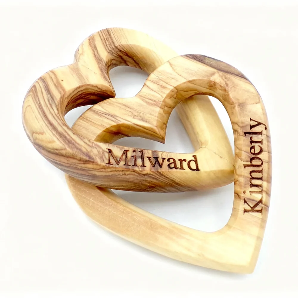 

Personalized Interlocking Hearts Anniversary Gift for Her Him Bridal Shower Gift Wedding Souvenirs Wooden Hearts Engagement Gift