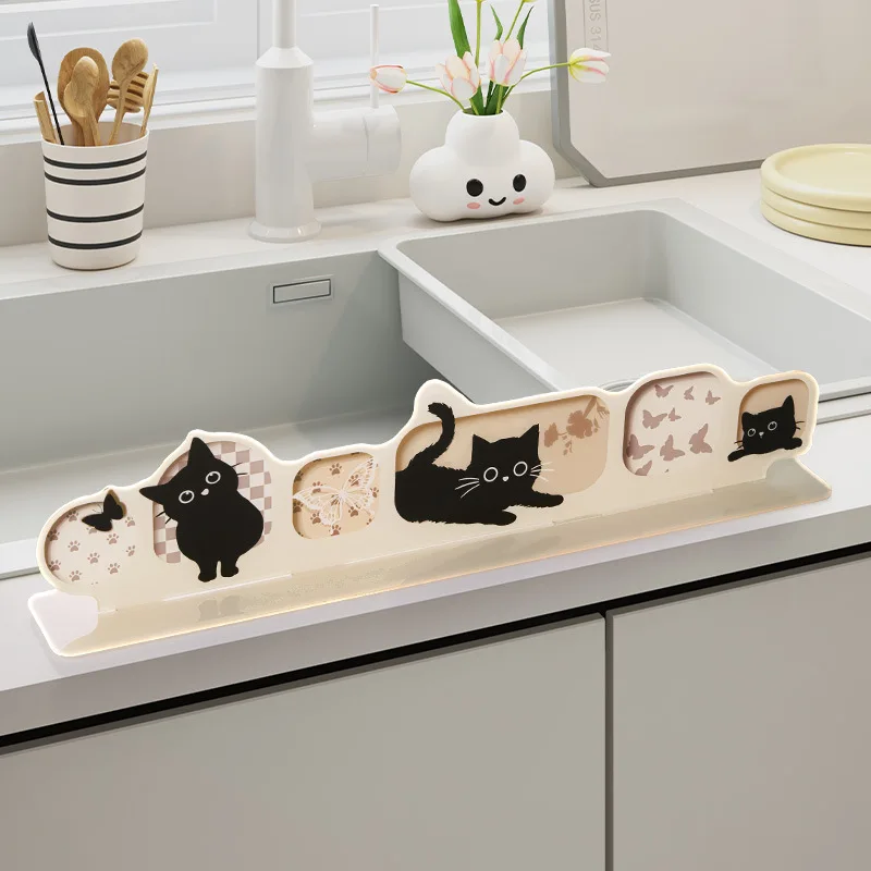 Cute Cat Kitchen Sink Splash Guard Acrylic Water Baffle Anti-splash Strip