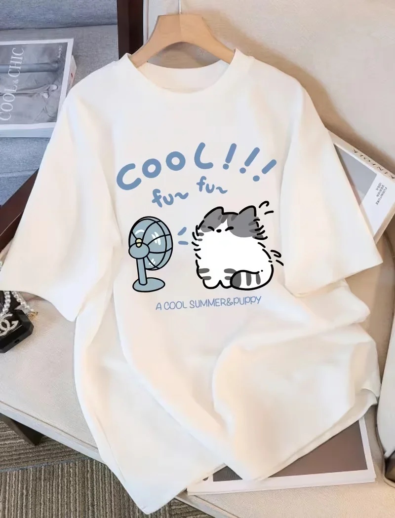 Stylish Unique Cool Cat Fans Short Sleeve T Shirt for Women Fashion Cartoon Print Breathable Slim Fit Casual Summer Tops